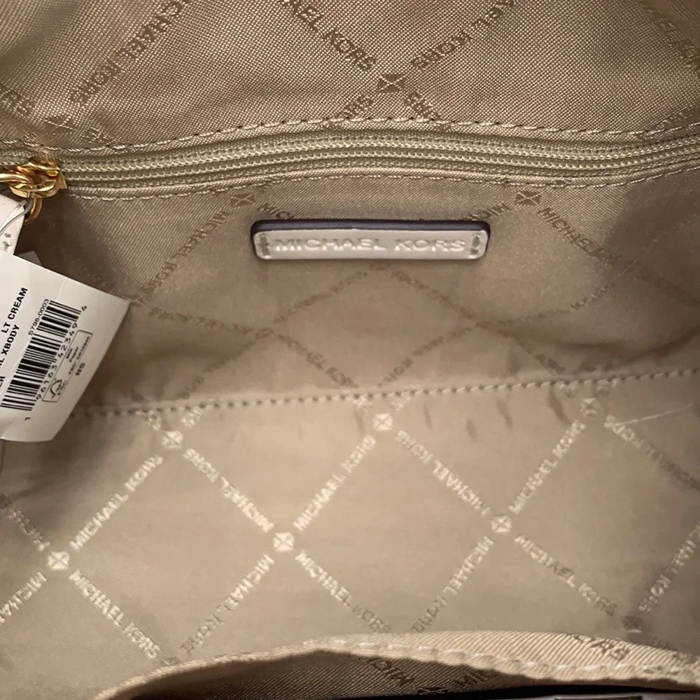 Michael Kors Carine Extra-Small Pebbled Leather Satchel Crossbody  Light Cream